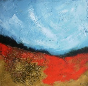 'Summer fields with poppies', © Mari French 2010, 60x60cm, acrylic/mixed-media on canvas.