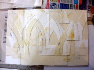 simple layered collagraph plate (Arches © Mari French)