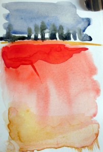 Poplars and poppies - sketch © Mari French 2009