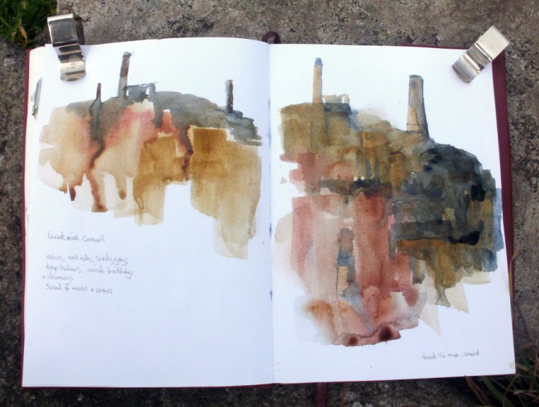 Sketch of Levant Mine, Cape Cornwall © Mari French 2011