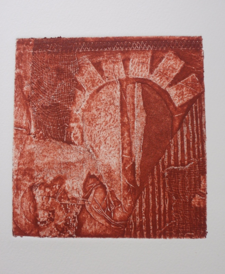collagraph plate inked in Burnt Sienna