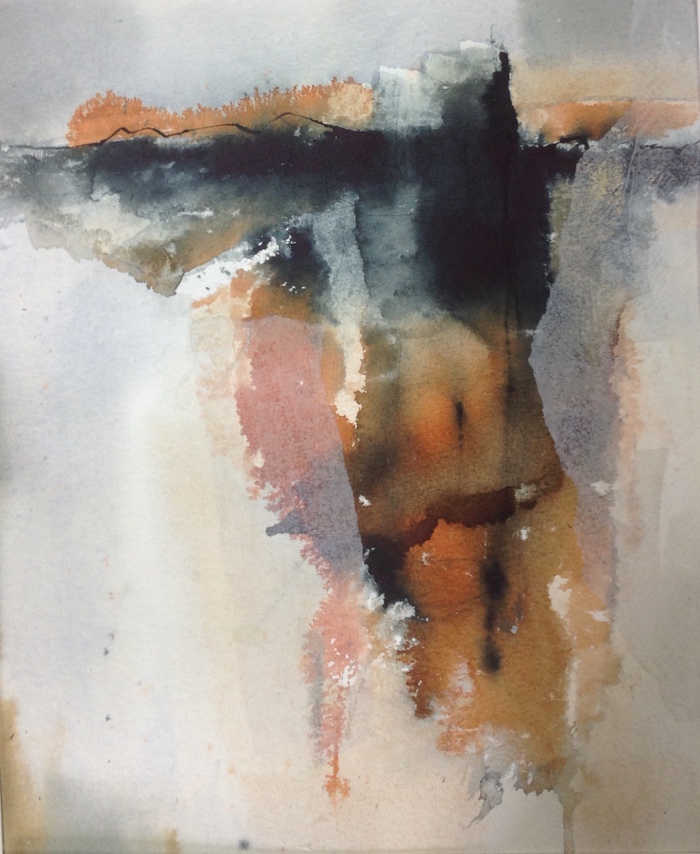 A safer distance. Acrylic ink/tissue on paper. Mari French 2014.