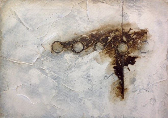 A Safer Distance series. Mixed media on panel. Mari French 2014