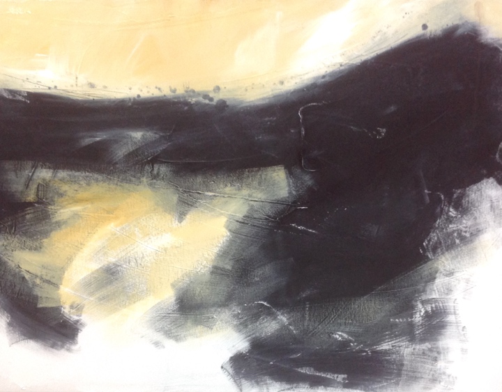 Rosewall Hill (stage 1). &copy; Mari French. Acrylic and watercolour pastel on canvas depicting uphill landscape in Penwith, Cornwall.