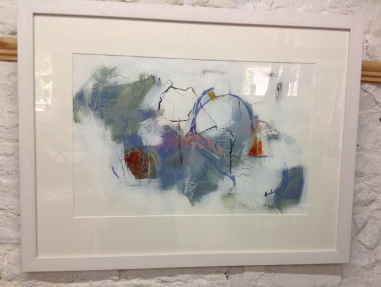 Falling back to earth. Falling back to earth. © Mari French 2016. Expressive mixed-media on paper, framed.