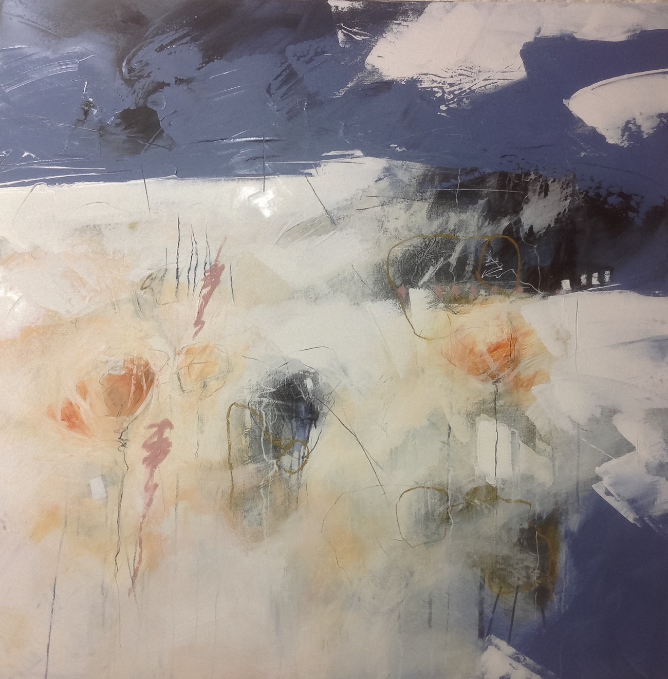 Emerging forms (ii), acrylic/mixed-media on canvas, 100x100cm. &copy; Mari French 2016