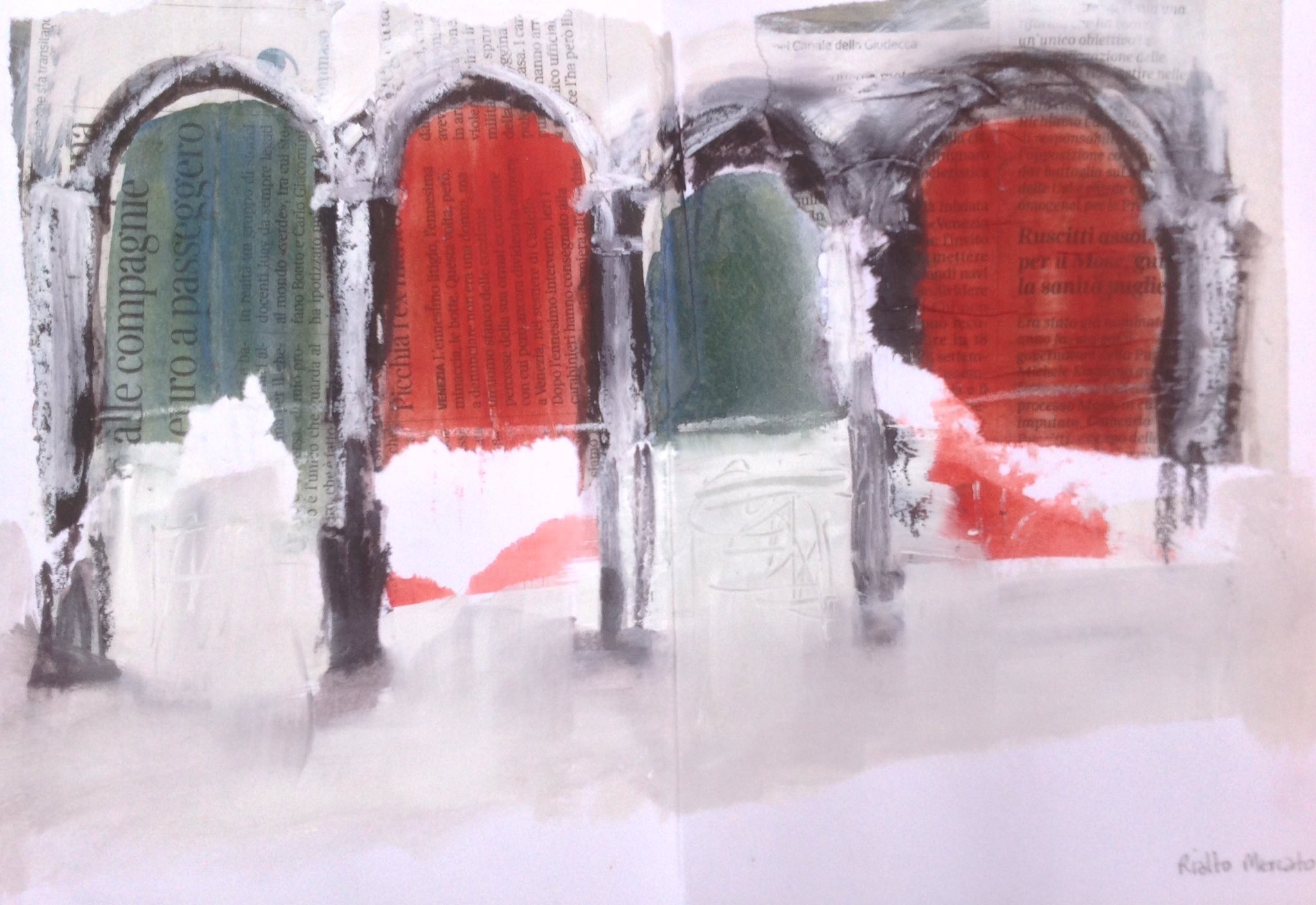 Rialto fish market, Venice. Sketchbook spread. © Mari French 2016