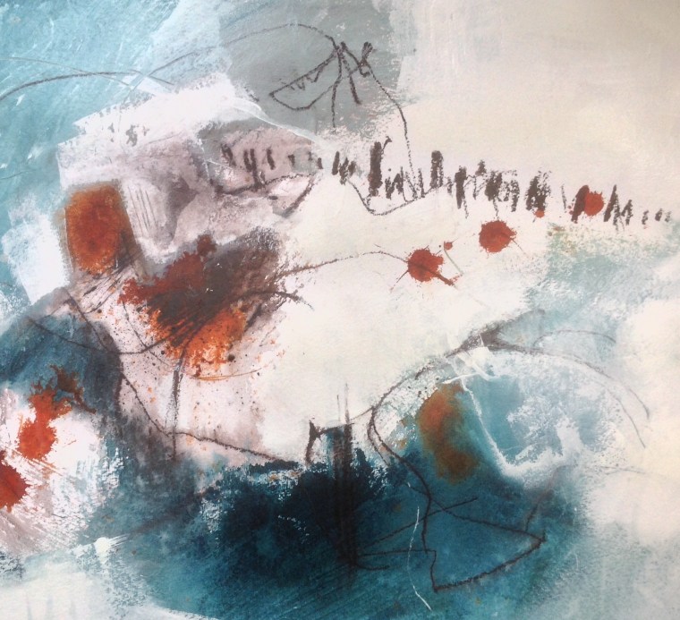 Approaching Mazzorbo. Mixed media on paper. © Mari French 2016