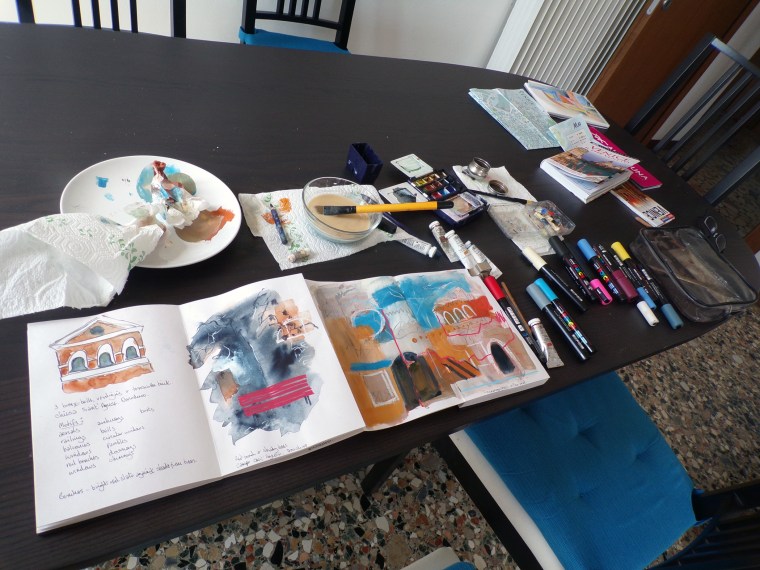 Sketching in the apartment, at rooftop level. © Mari French 2016