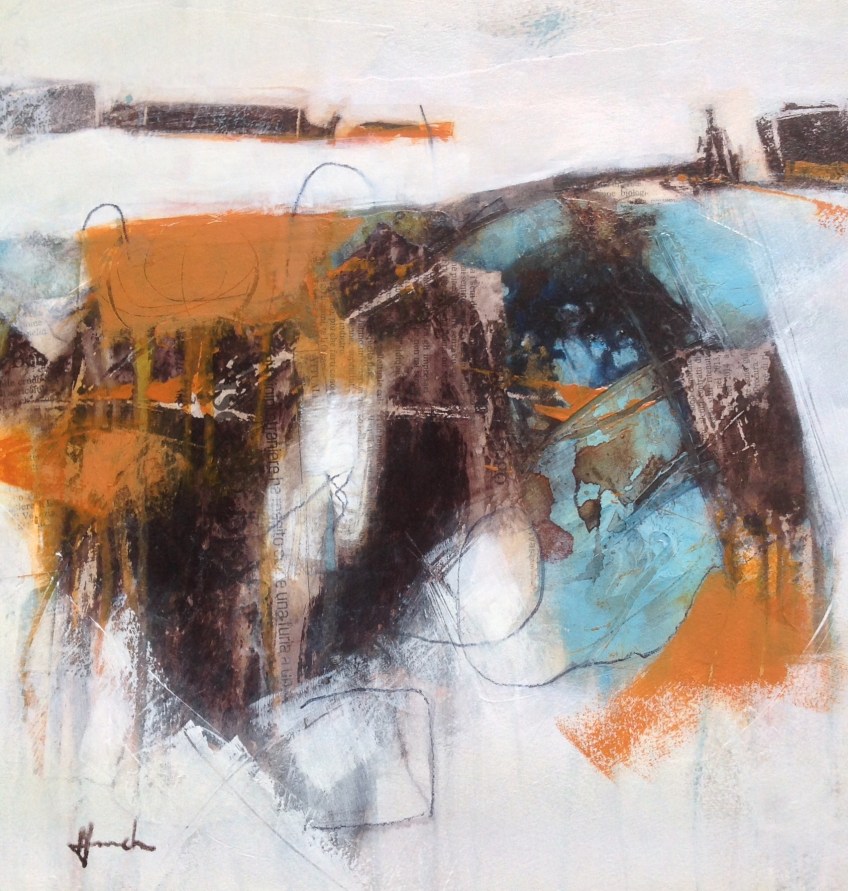 'The crossing', water-based mixed media on board. © Mari French 2017.