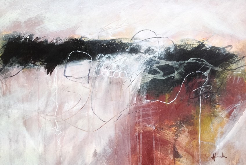 'Resonance', water-based mixed media on board, 34x47cm. © Mari French 2017.