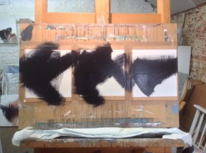 Early stages of painting, coastal erosion works. © Mari French 2018