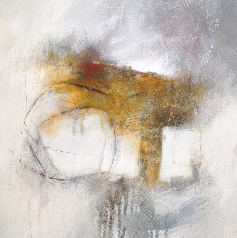 Ripening barley fields. Mixed media on canvas by contemporary Norfolk artist Mari French.