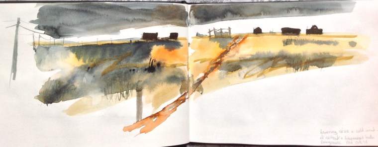 Dungeness, tracks & fishing huts. © Mari French 2018