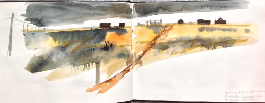 Dungeness, tracks & fishing huts. © Mari French 2018